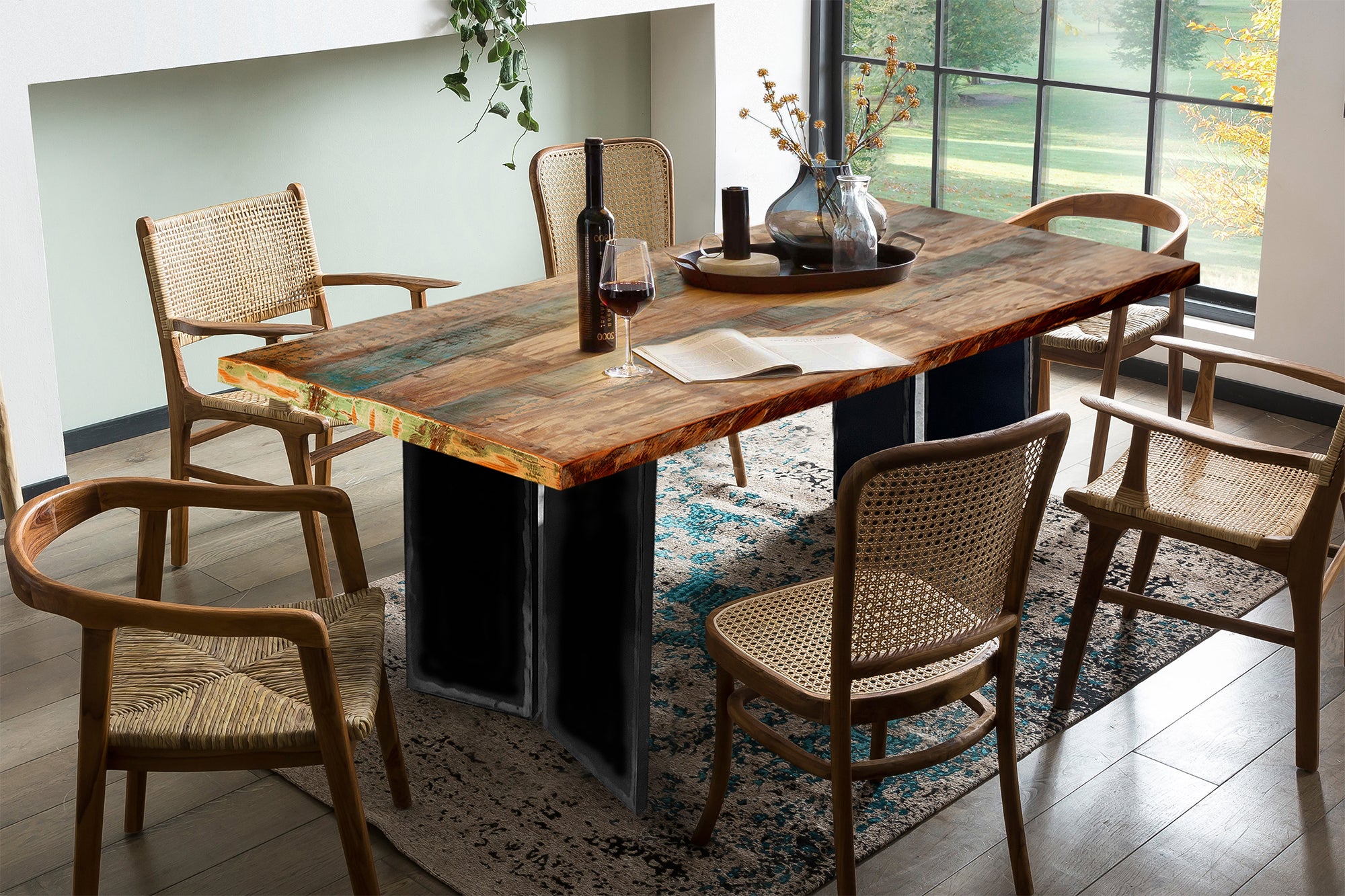 TOPS & TABLES Tisch 240x100 cm – Platte bunt lackiert, Gestell schwarz – Bild 4