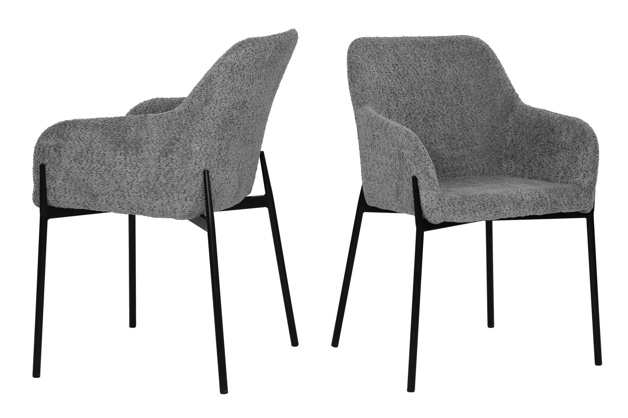 SIT&CHAIRS Armlehnstuhl 2er Set – Bezug grau, Beine mattschwarz