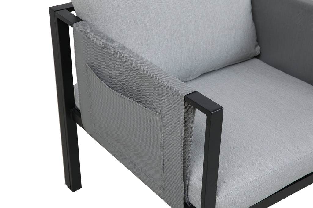 Möbilia - Sitzgruppe grau, schwarz – 2-Sitzer + 2 Sessel, 1 Couchtisch, Sitz- + Rü