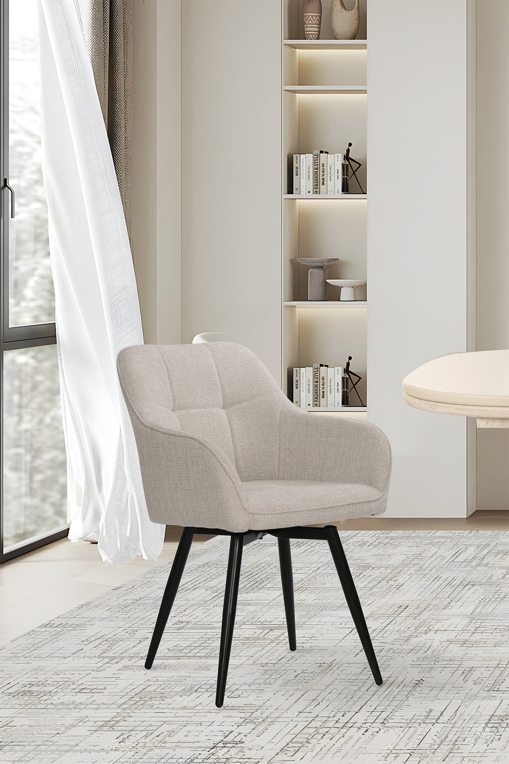 SIT&CHAIRS Armlehnstuhl 2er Set, mit Drehfunktion – Bezug beige, Beine mattschwarz – Bild 10