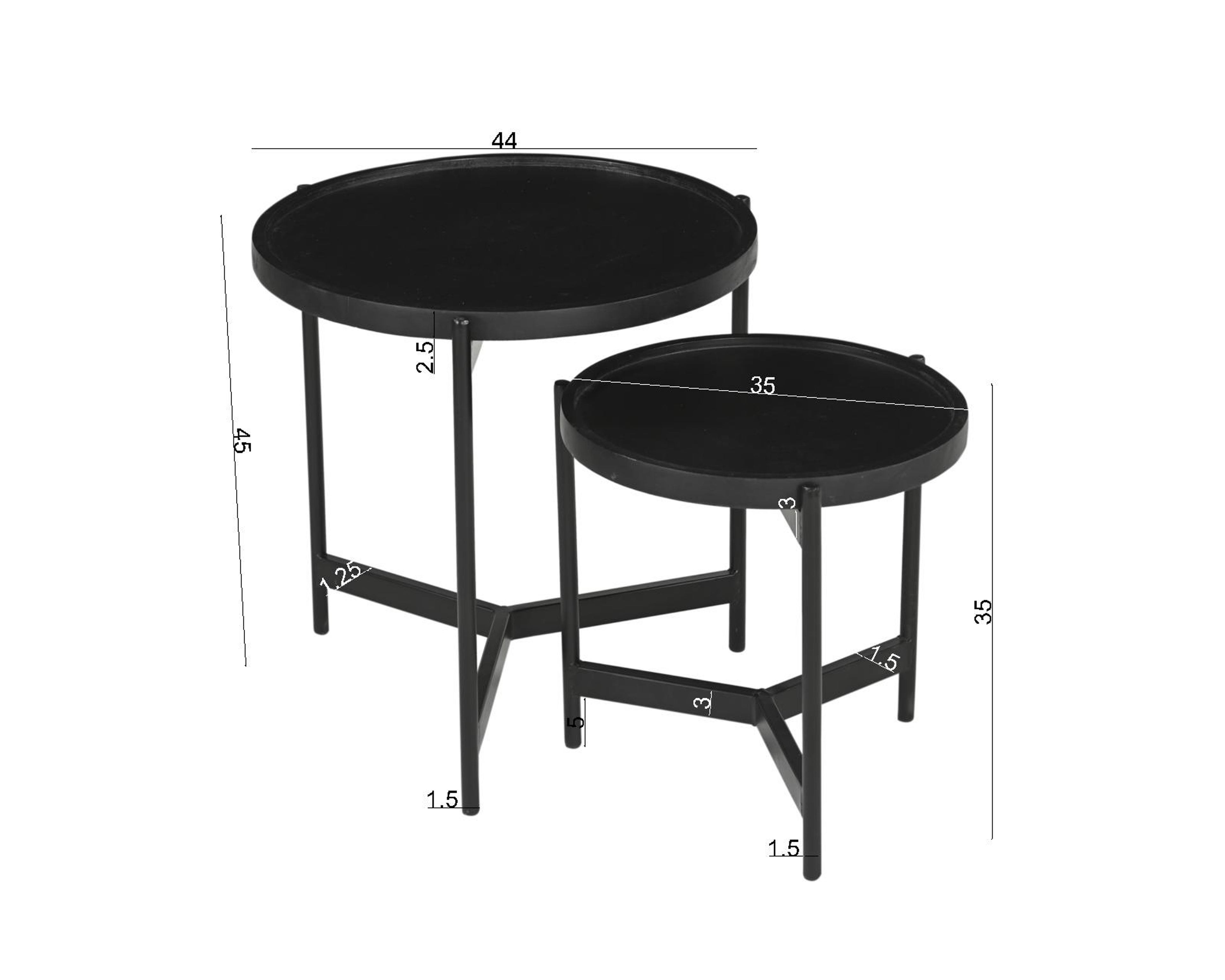 BLACK SMOOTH Beistelltisch 2er Set – Schwarz – Bild 4