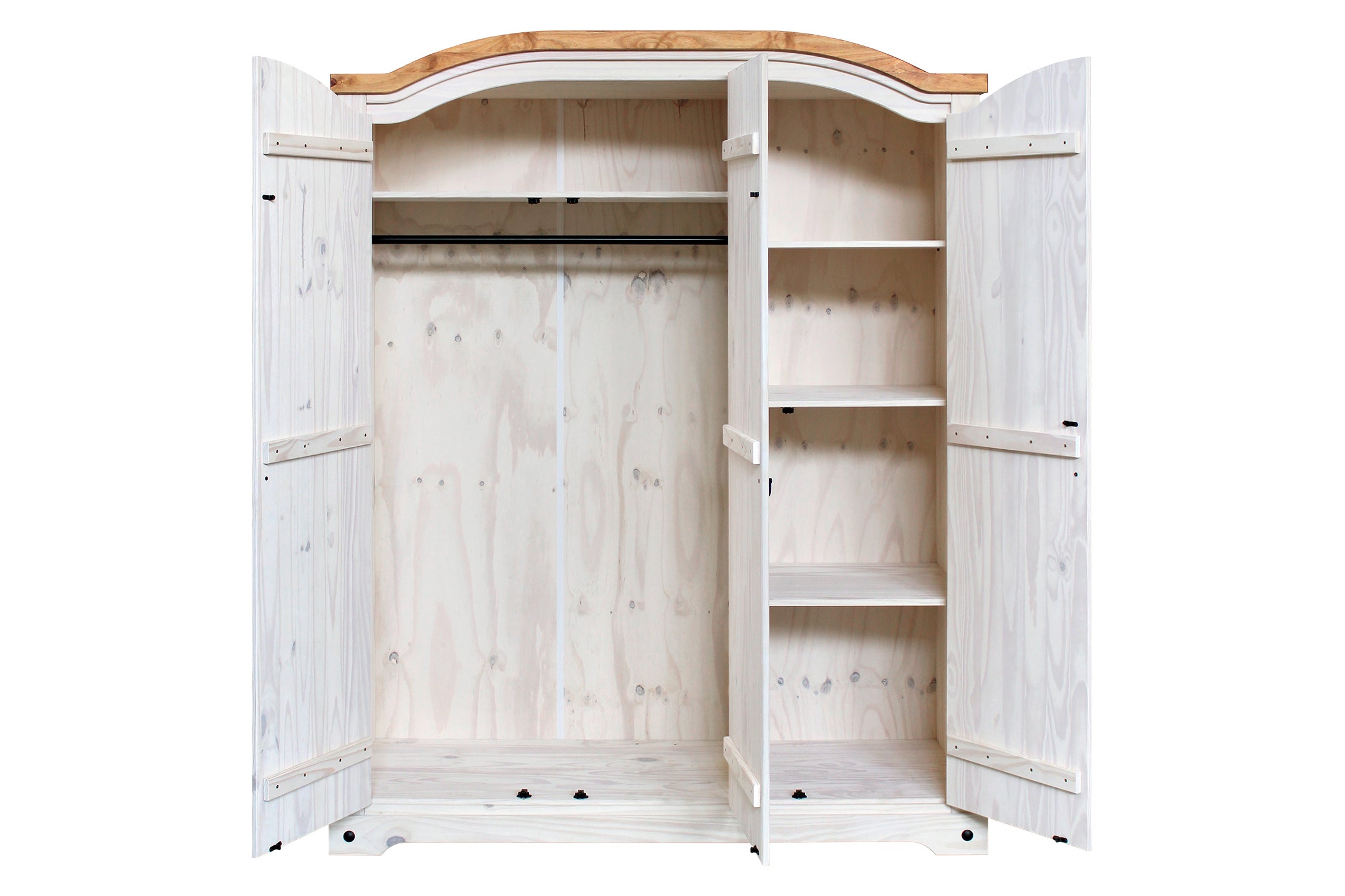 Schrank Kleiderschrank – Weiß lackiert, honigfarbige Deckplatte – Bild 3