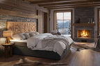 THIS & THAT Boxspringbett mit Holz-Mosaik-Kopfteil – Dunkelgrau, natur – Bild 5