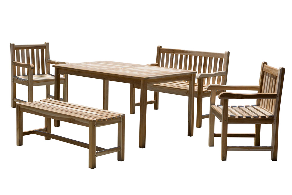 Möbilia - Outdoor Sitzgruppe natur Teak – 2 Armlehnstühle, 2 Bänke, 1 Tisch