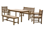 Möbilia - Outdoor Sitzgruppe natur Teak – 2 Armlehnstühle, 2 Bänke, 1 Tisch