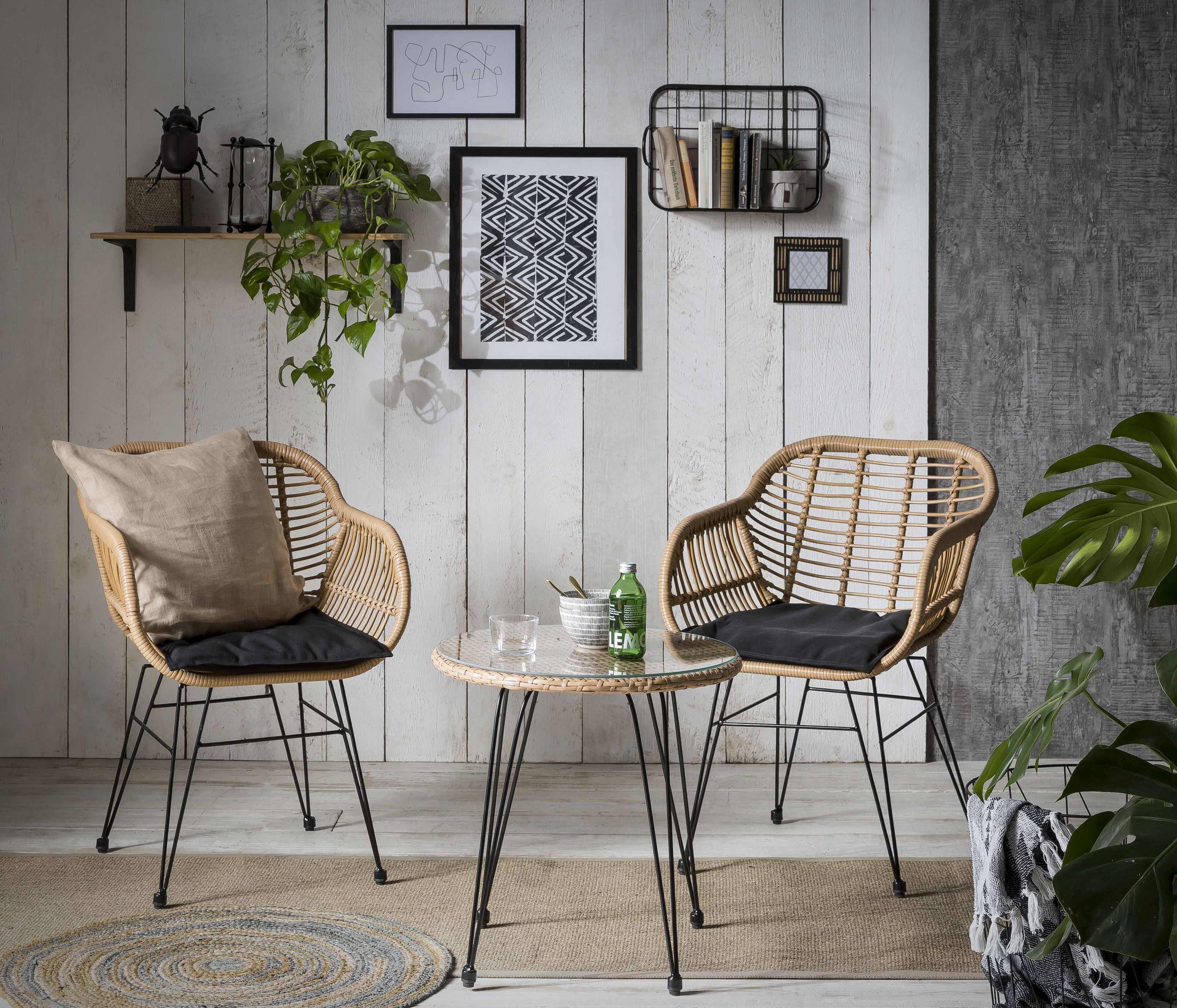 Garten Outdoor Sitzgruppe – Natur, Beine schwarz, Kissen schwarz – Bild 2