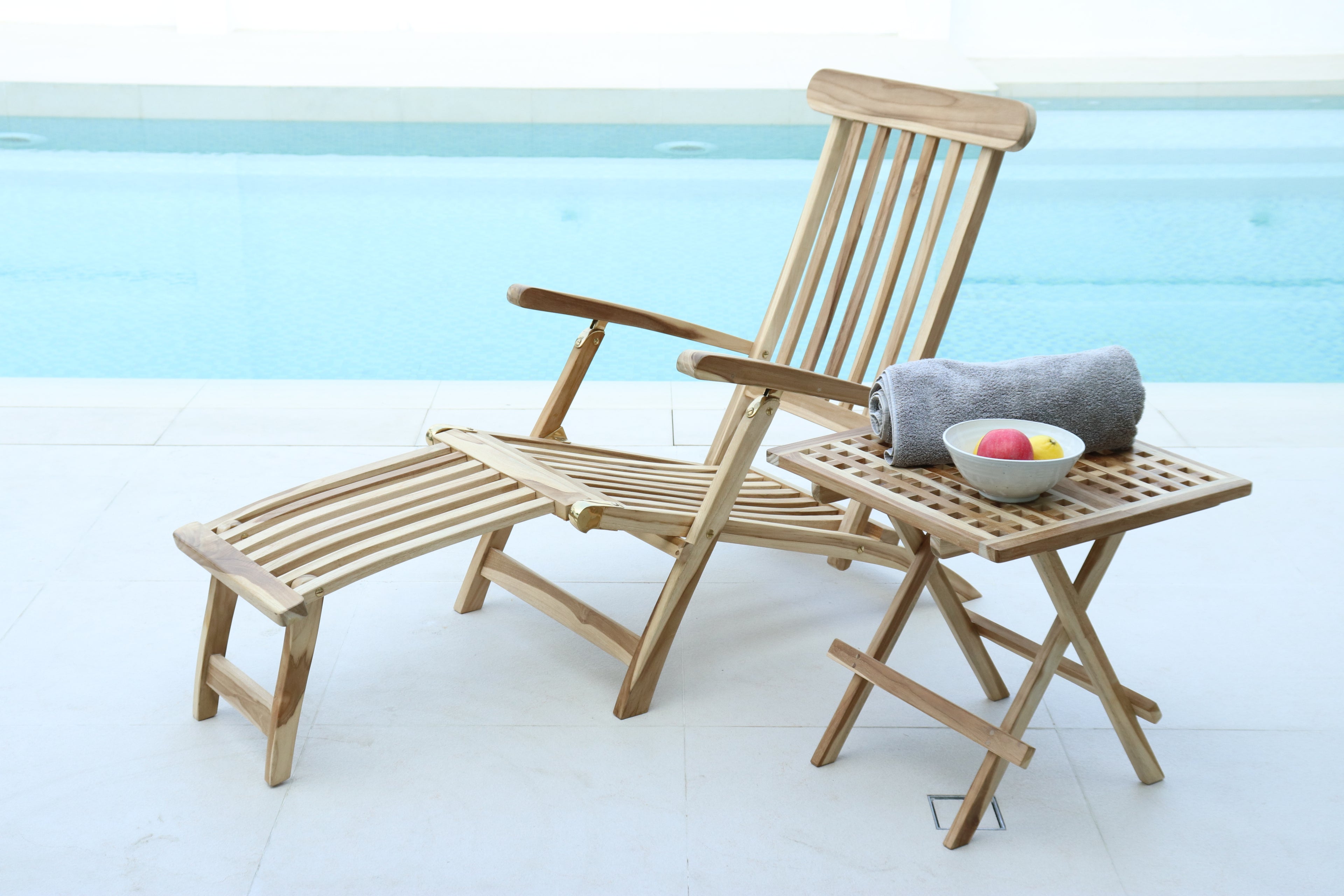 Garten Outdoor Liegestuhl mit Fußstütze – Natur – Bild 7
