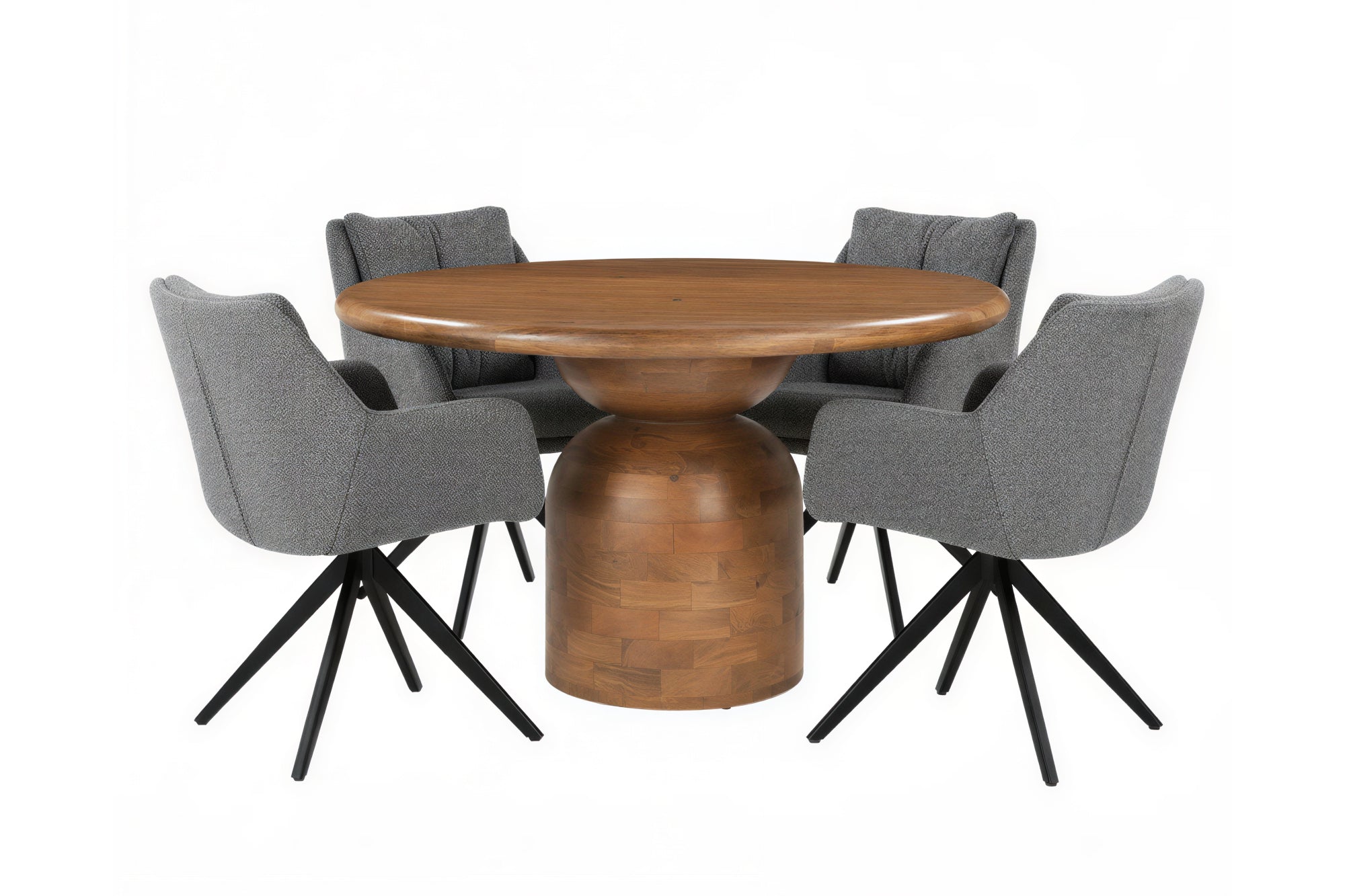 AMBRA Essgruppe 5 tlg. 130x130 cm – Natur, Bezug grau, Beine mattschwarz