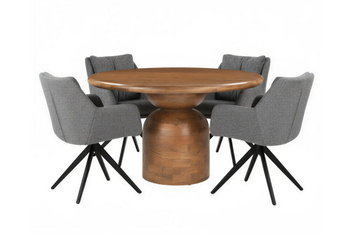 AMBRA Essgruppe 5 tlg. 130x130 cm – Natur, Bezug grau, Beine mattschwarz