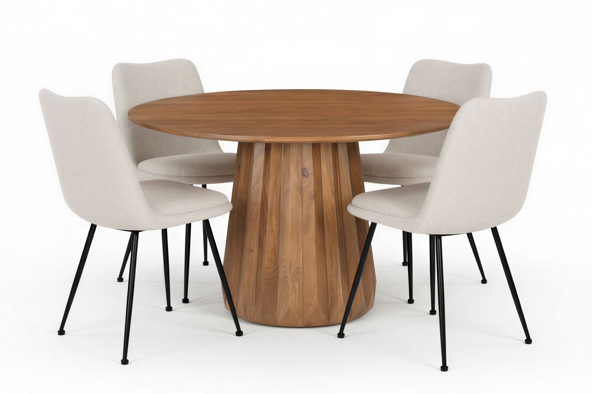 AMBRA Essgruppe 5 tlg. 130x130 cm – Natur, Bezug weiß, Beine mattschwarz
