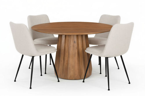 AMBRA Essgruppe 5 tlg. 130x130 cm – Natur, Bezug weiß, Beine mattschwarz