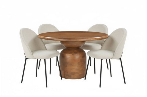 AMBRA Essgruppe 5 tlg. 130x130 cm – Natur, Bezug beige, Beine schwarz