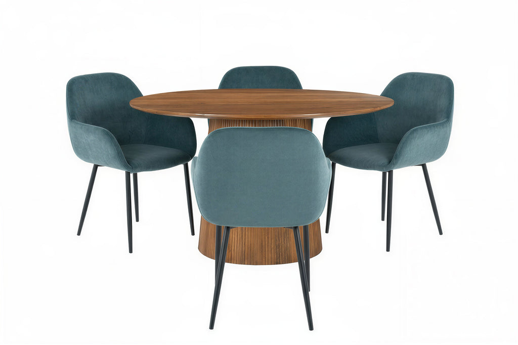 AMBRA Essgruppe 5 tlg. 130x130 cm – Natur, Bezug blau, Beine schwarz