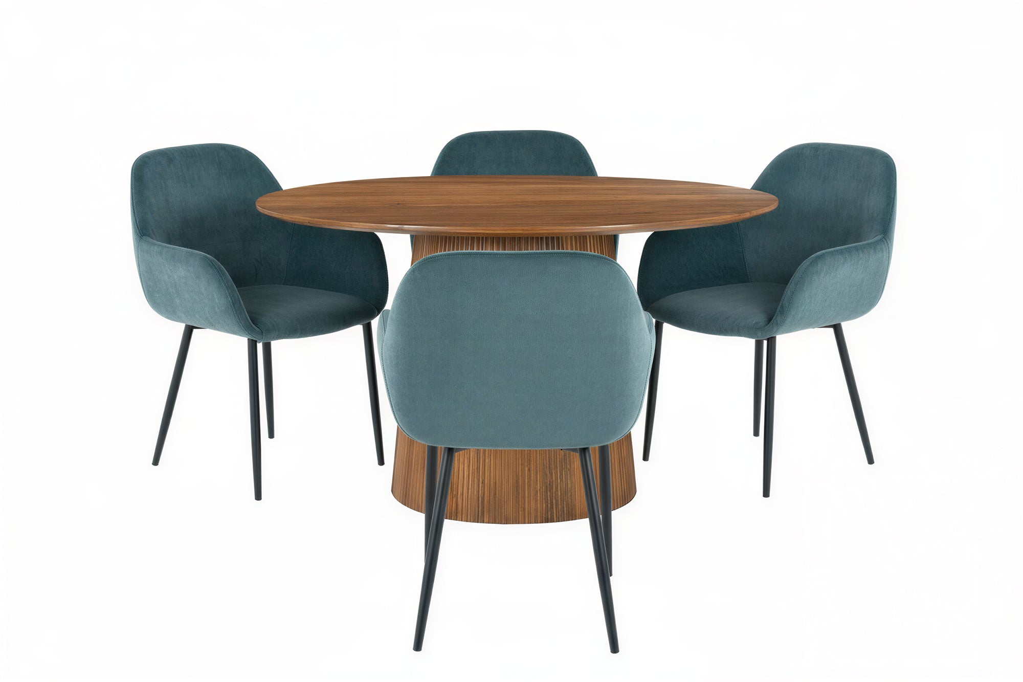 AMBRA Essgruppe 5 tlg. 130x130 cm – Natur, Bezug blau, Beine schwarz