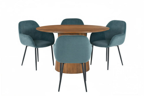 AMBRA Essgruppe 5 tlg. 130x130 cm – Natur, Bezug blau, Beine schwarz