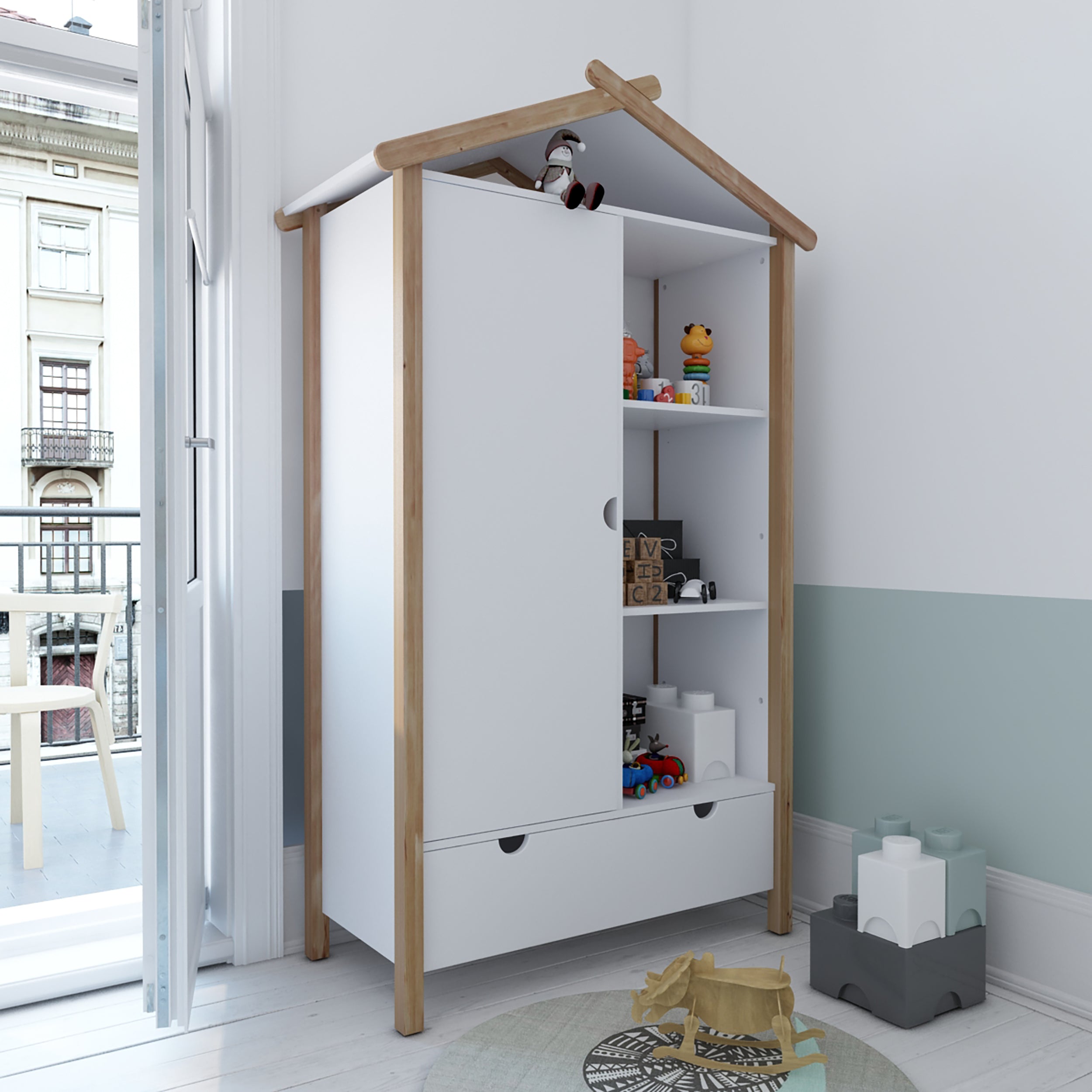Schrank Kleiderschrank – Weiß, natur – Bild 5