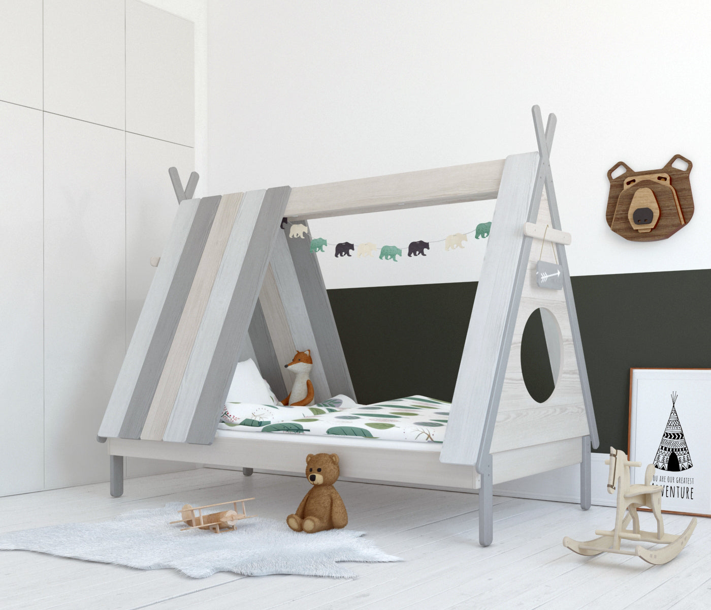 Bett Kinderbett – Weiß, grau – Bild 3