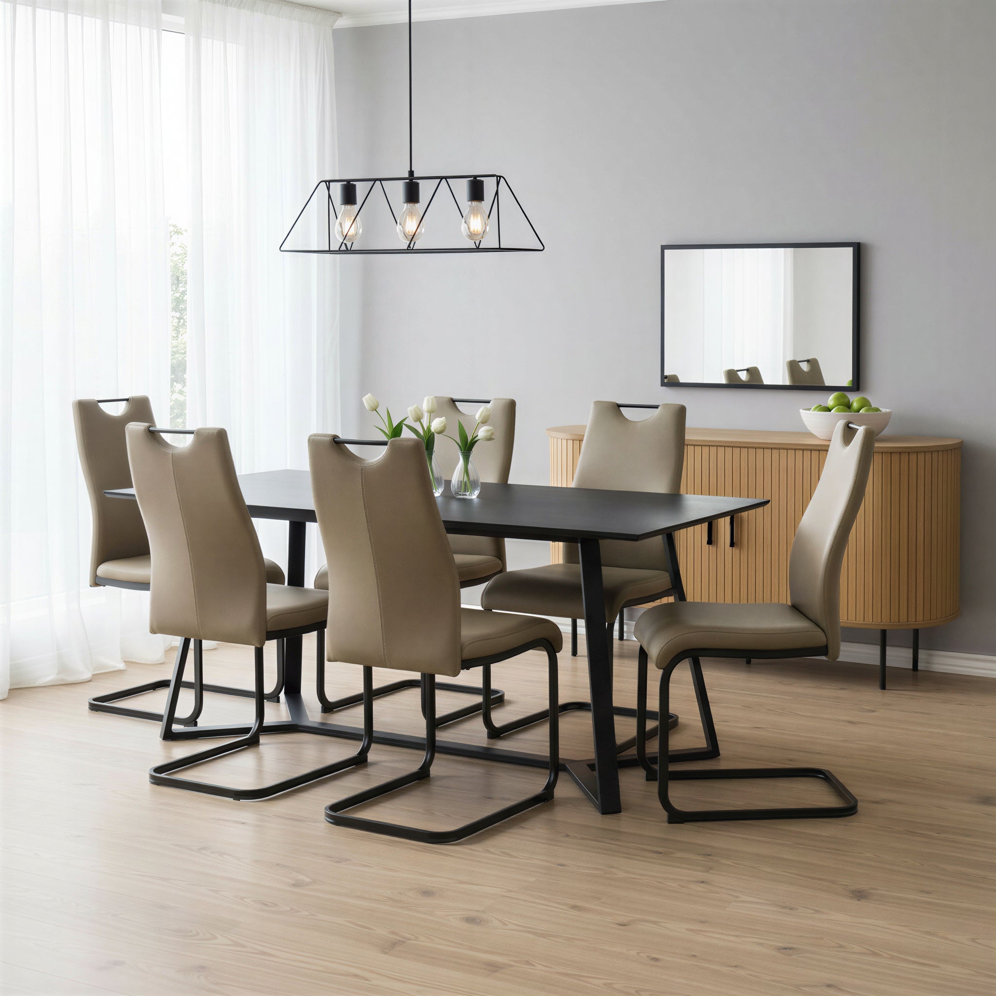 Stuhl, 2er-Set – Bezug taupe, Beine schwarz – Bild 12