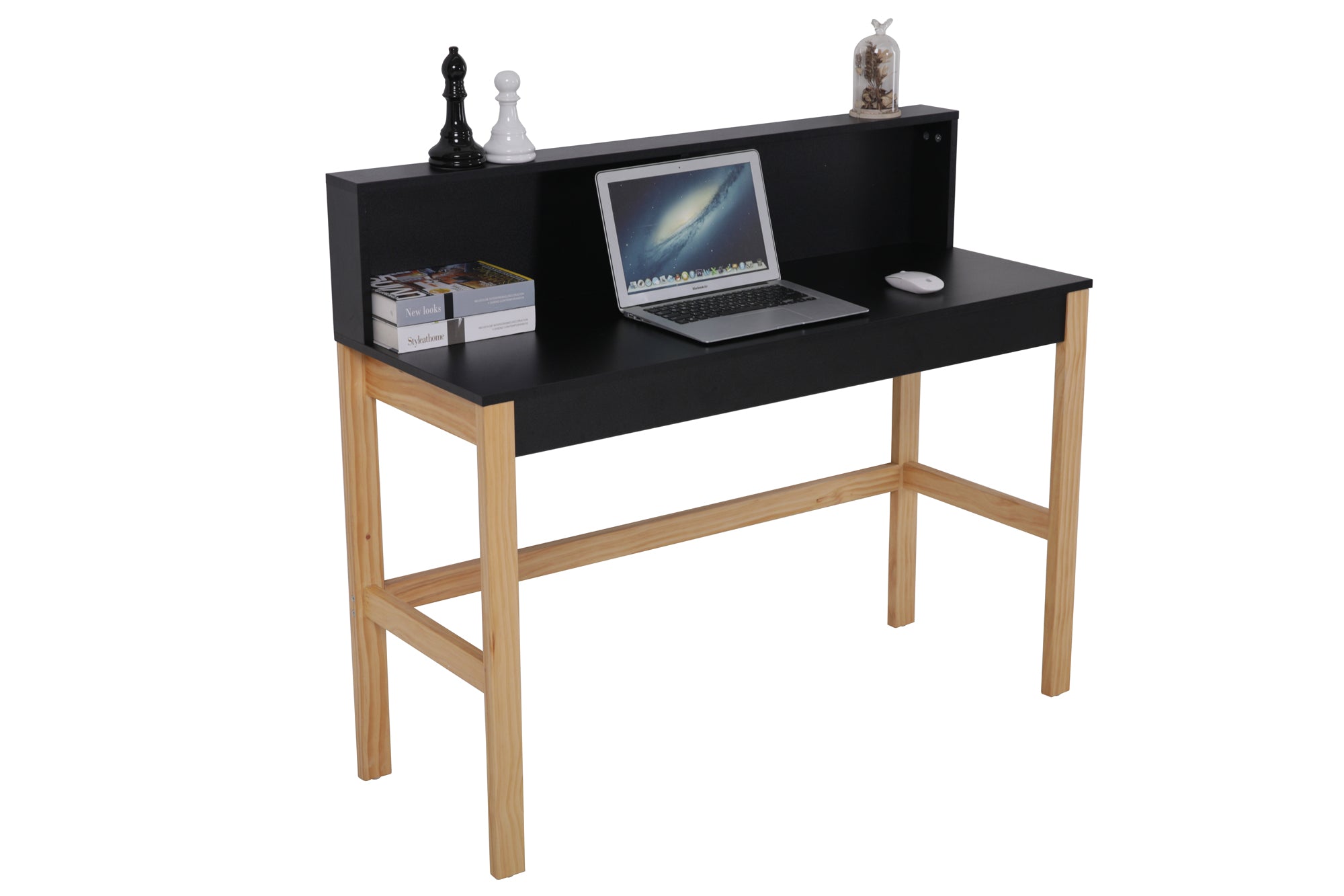 Schreibtisch Schreibtisch – Schwarz, Beine natur – Bild 6