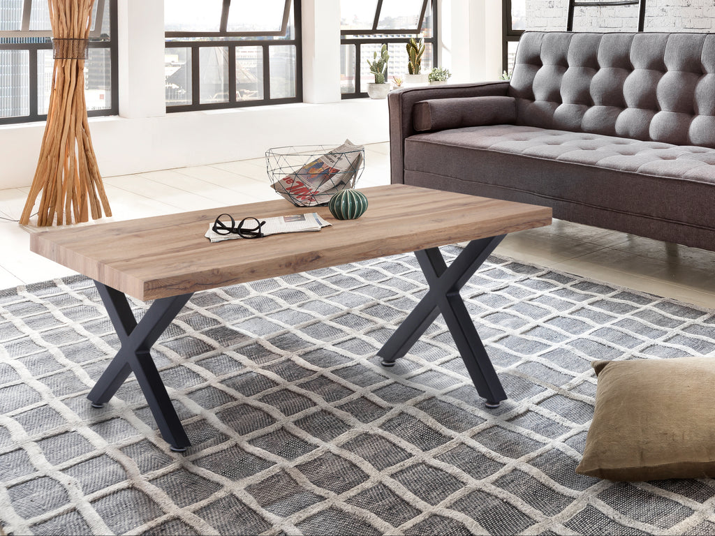 Möbilia - Couchtisch 120x60x40 cm natur, schwarz X-Gestell