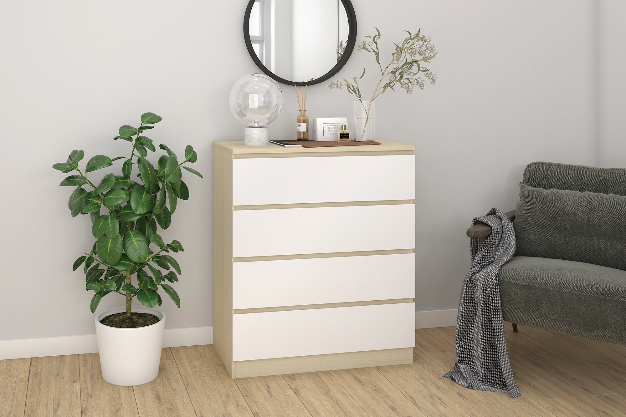 Kommode Kommode – Weiß Hochglanz, natur – Bild 7