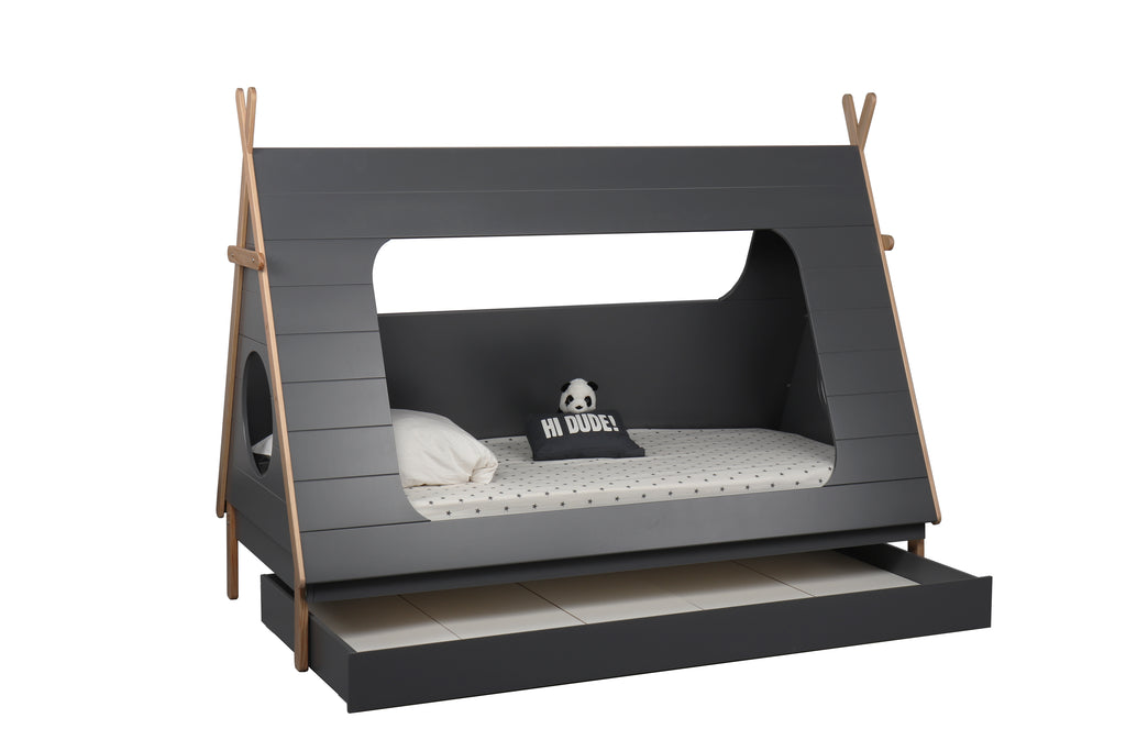 Bett Kinderbett + Schublade – Grau, Natur