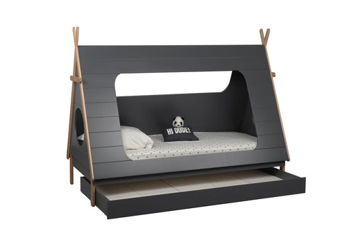 Bett Kinderbett + Schublade – Grau, Natur