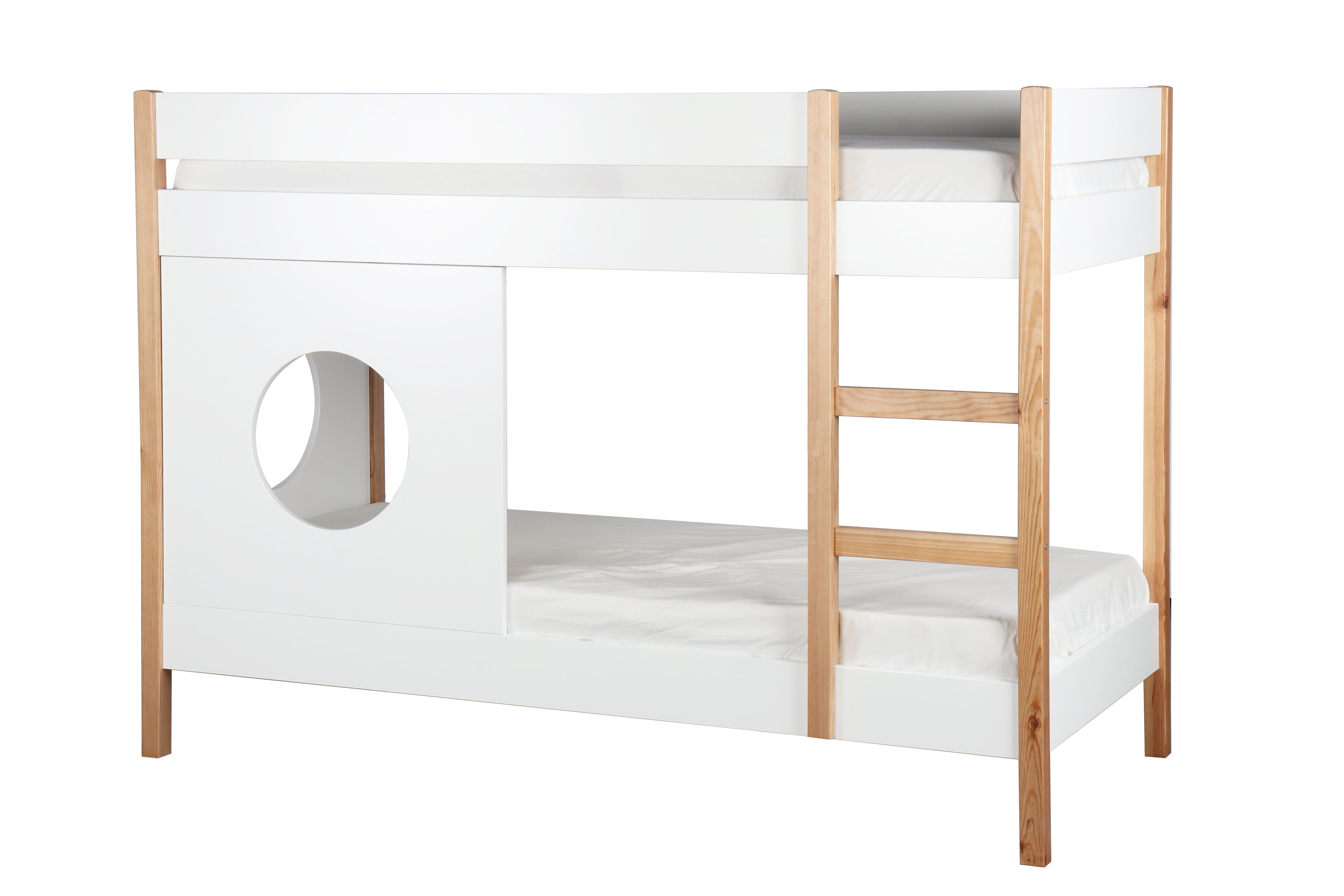 Bett Etagenbett + Seitenpaneel, 2er-Set – Natur/weiß