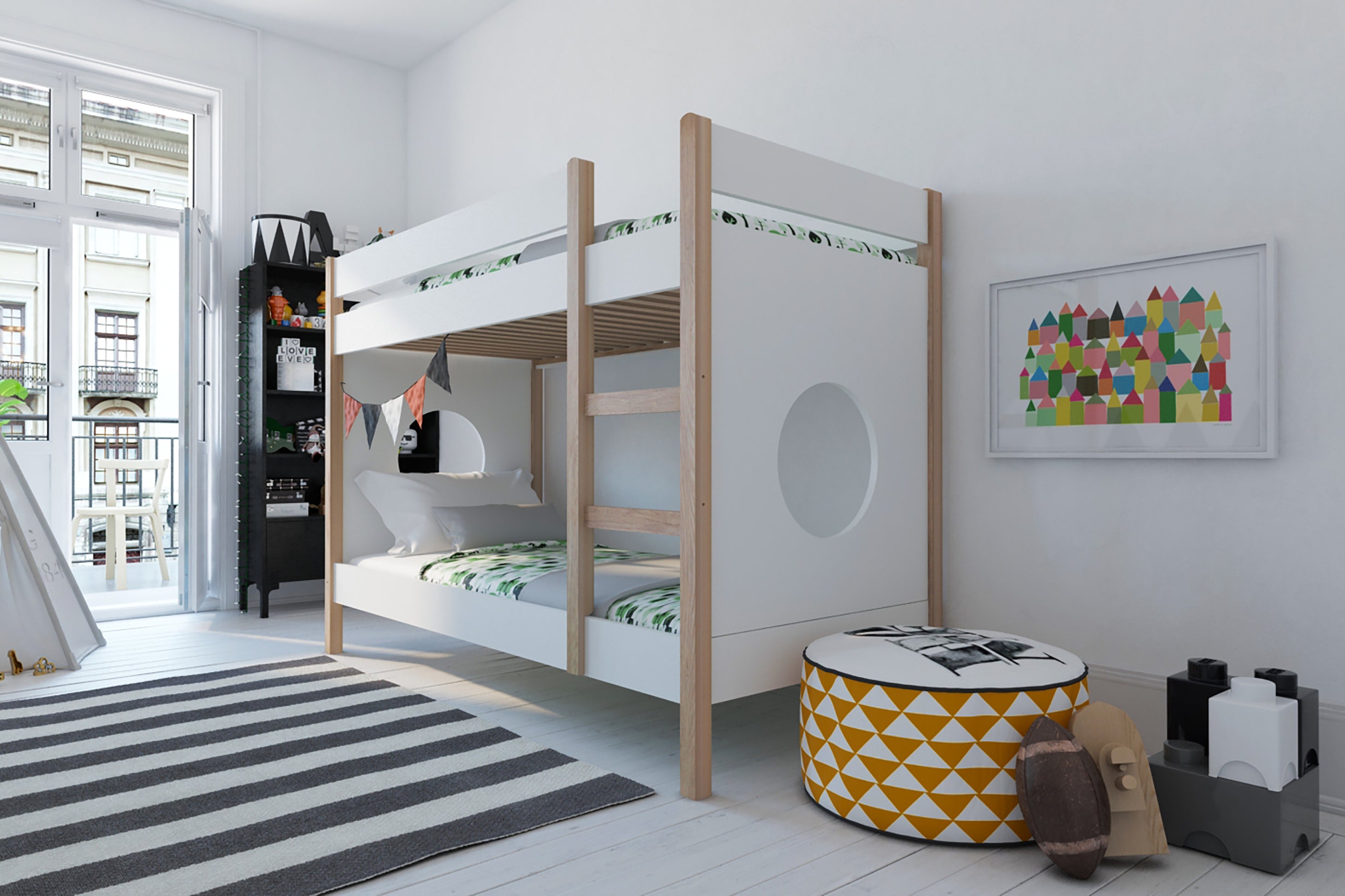 Bett Etagenbett + Seitenpaneel, 2er-Set – Natur/weiß – Bild 3