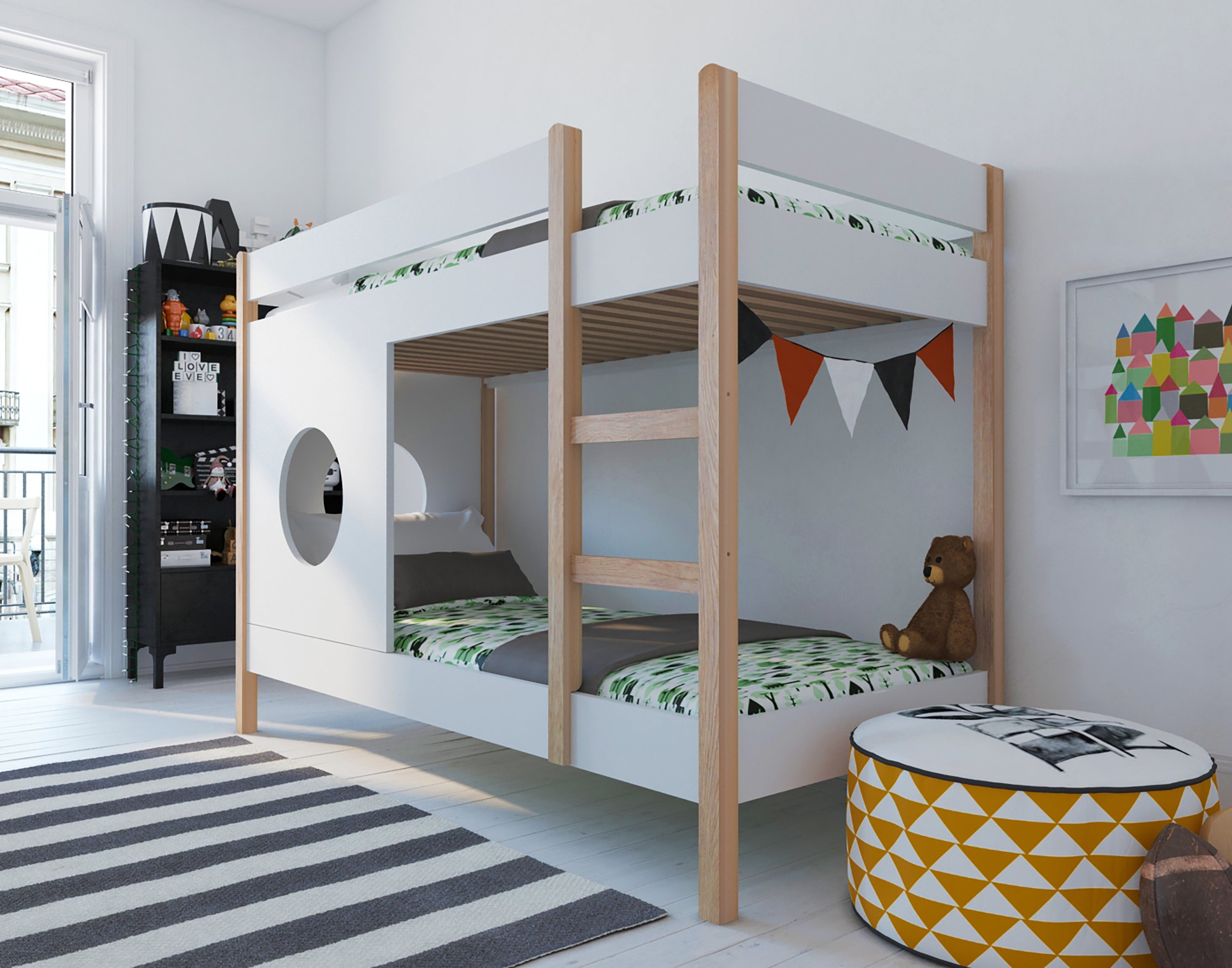 Bett Etagenbett + Seitenpaneel, 2er-Set – Natur/weiß – Bild 4