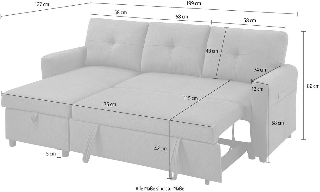 Ecksofa Cord Grau