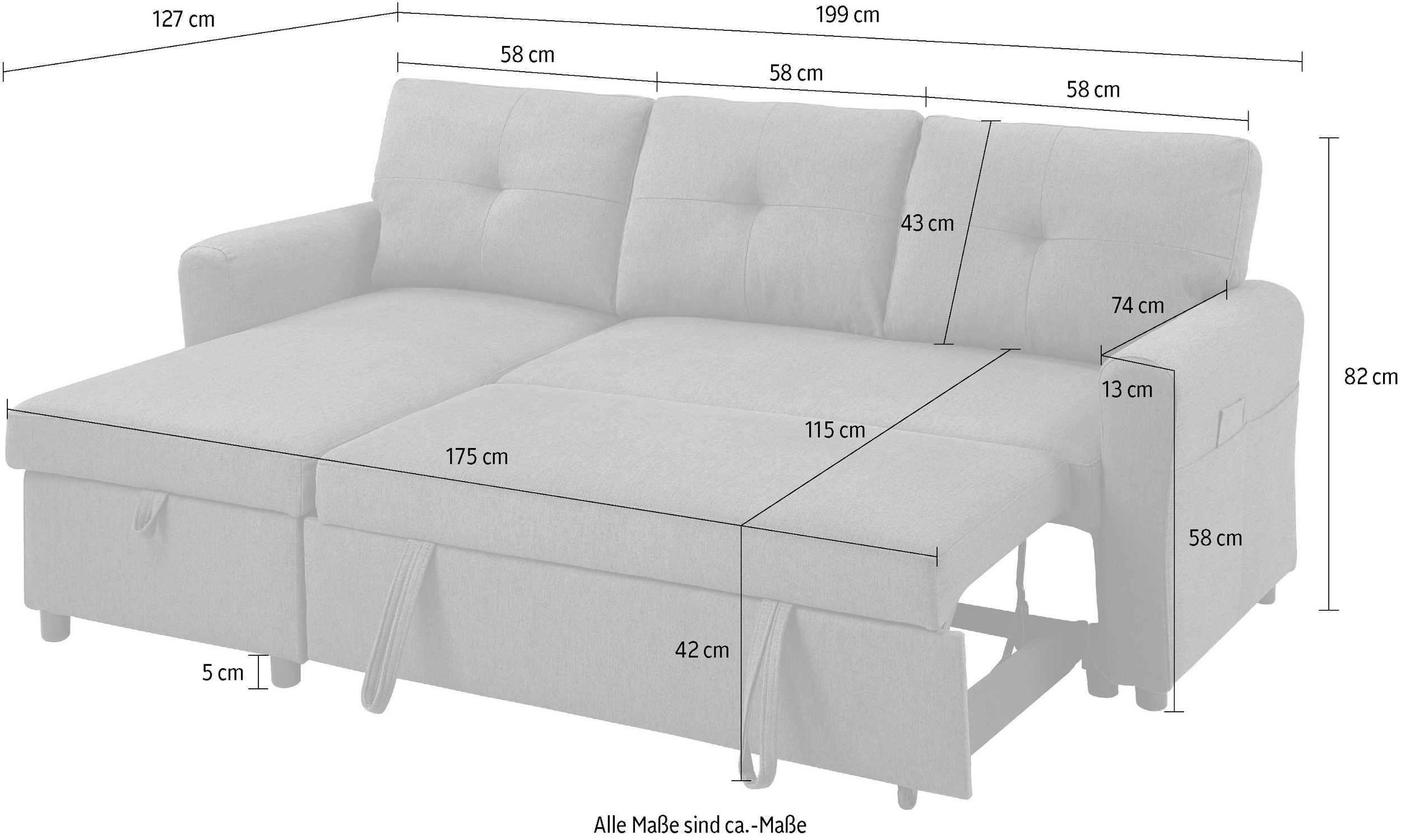 Ecksofa Cord Grau