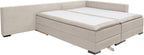 Ecksofa in taupe mit Dauer-Schlaffunktion + integrierten Boxspringbett 180x200cm