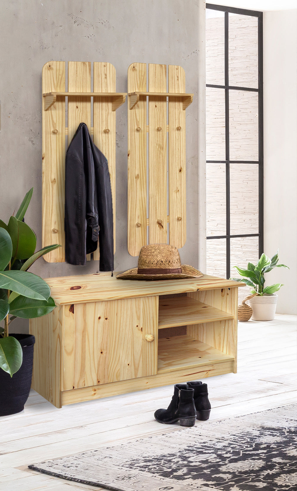 Möbilia - Wandgarderobe 47x20x121 cm natur