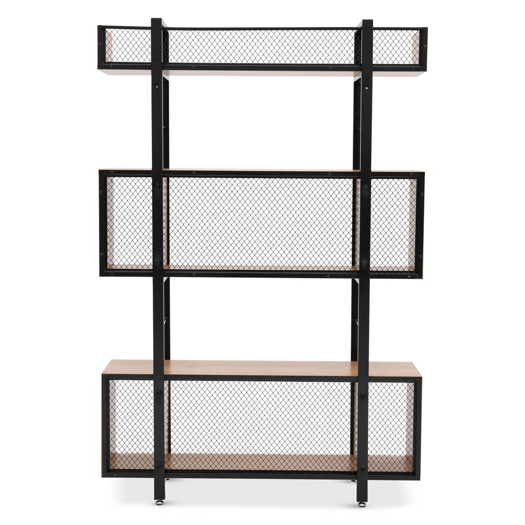 Möbilia - Regal, 3 offene Fächer 120x30x180 cm natur, schwarz