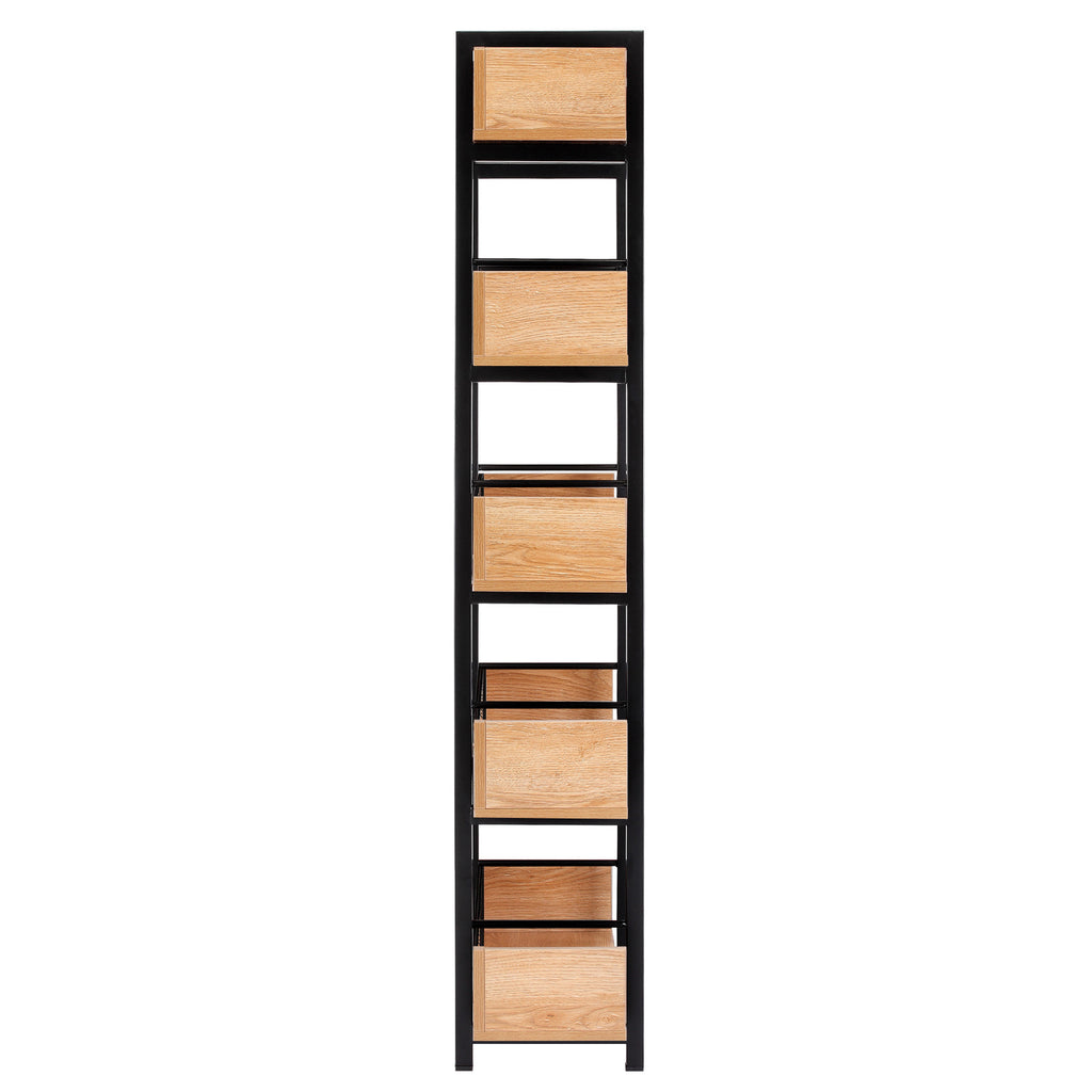 Möbilia - Regal, 5 offene Fächer 120x30x180 cm natur, schwarz