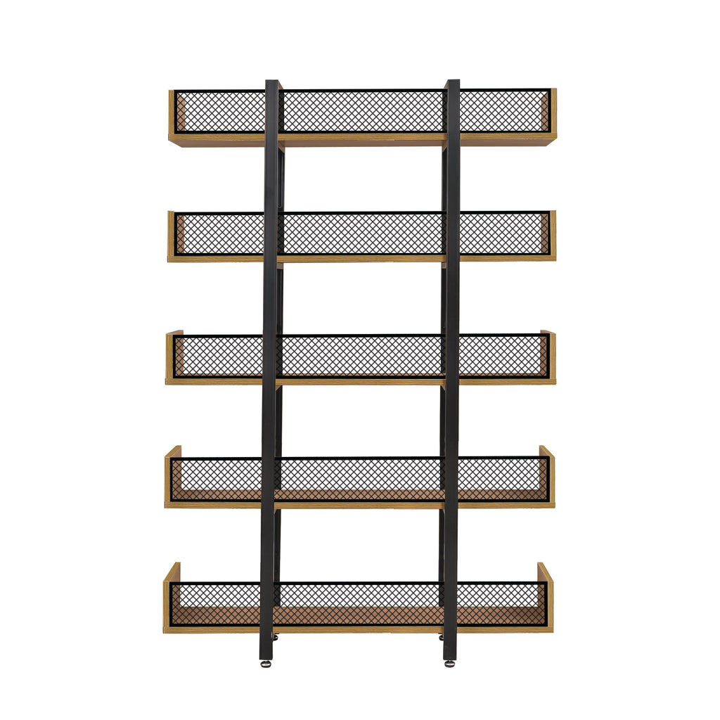 Möbilia - Regal, 5 offene Fächer 120x30x180 cm natur, schwarz