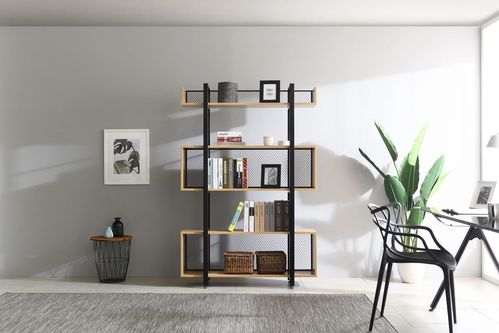 Möbilia - Regal, 3 offene Fächer 120x30x180 cm natur, schwarz