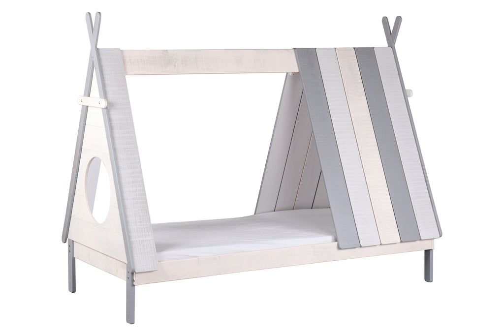 Möbilia - Kinderbett + Schublade 215x105x167 cm weiß, grau