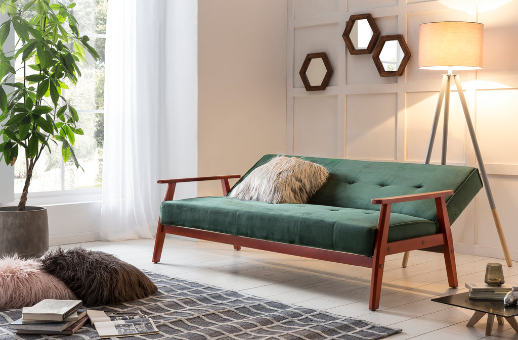 Sales Fever - Schlafsofa skandinavisch Samt tannengrün
