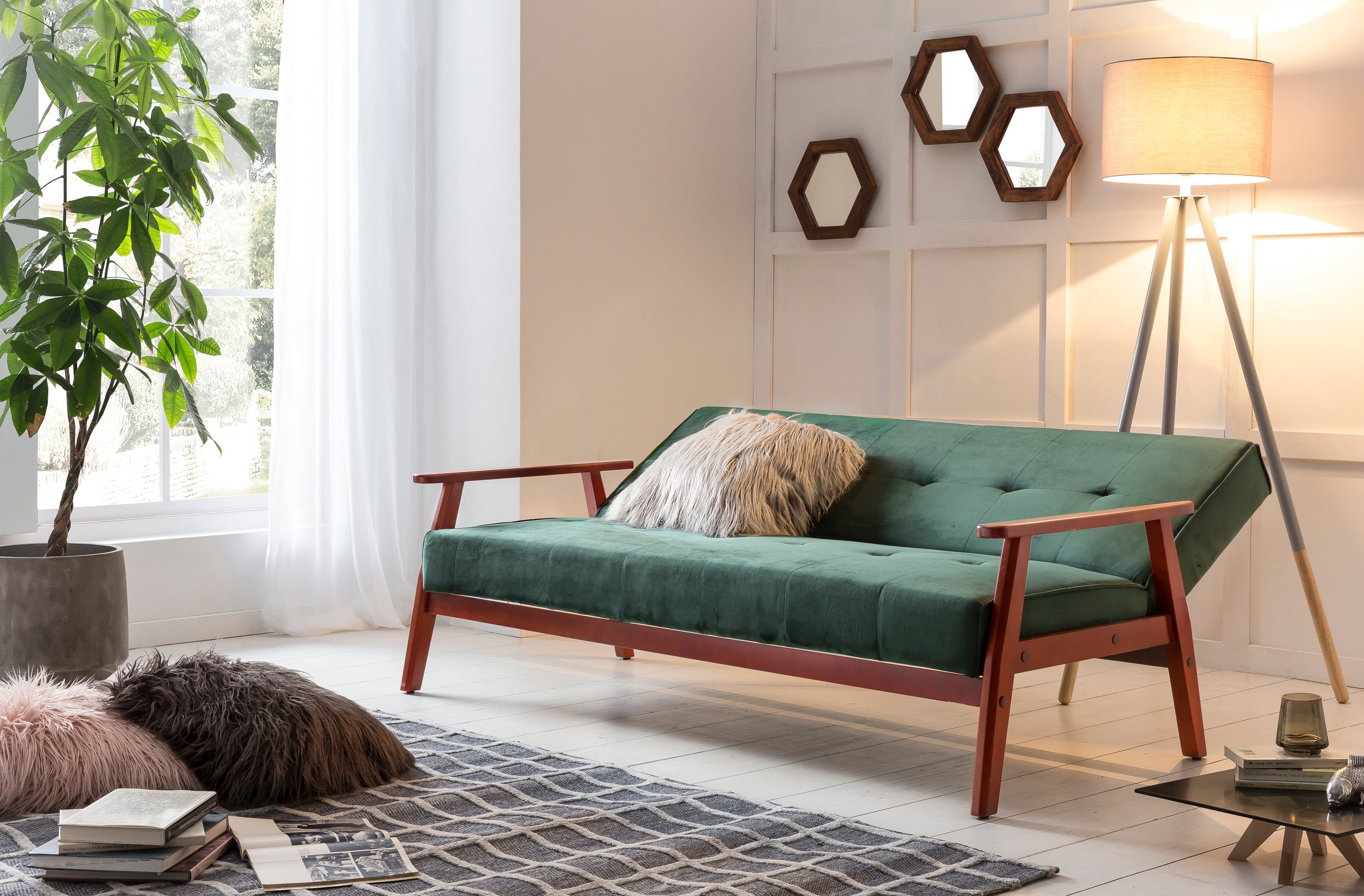 Sales Fever - Schlafsofa skandinavisch Samt tannengrün