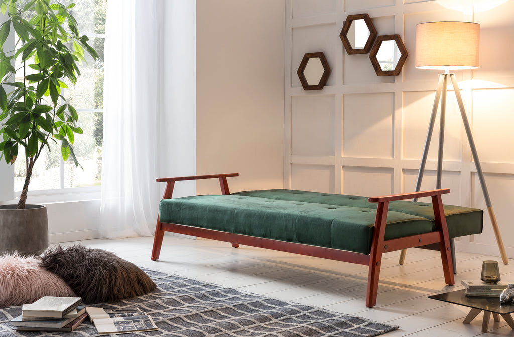 Sales Fever - Schlafsofa skandinavisch Samt tannengrün