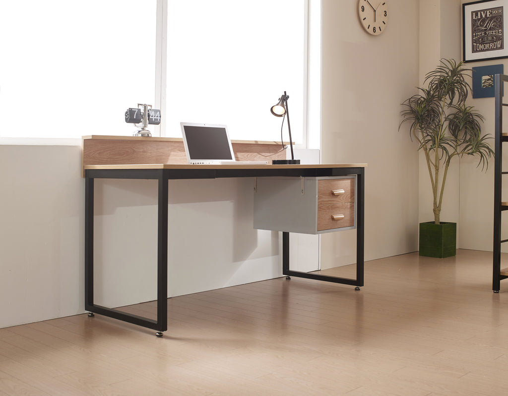 Möbilia - Schreibtisch 140x60x84 cm natur, schwarz