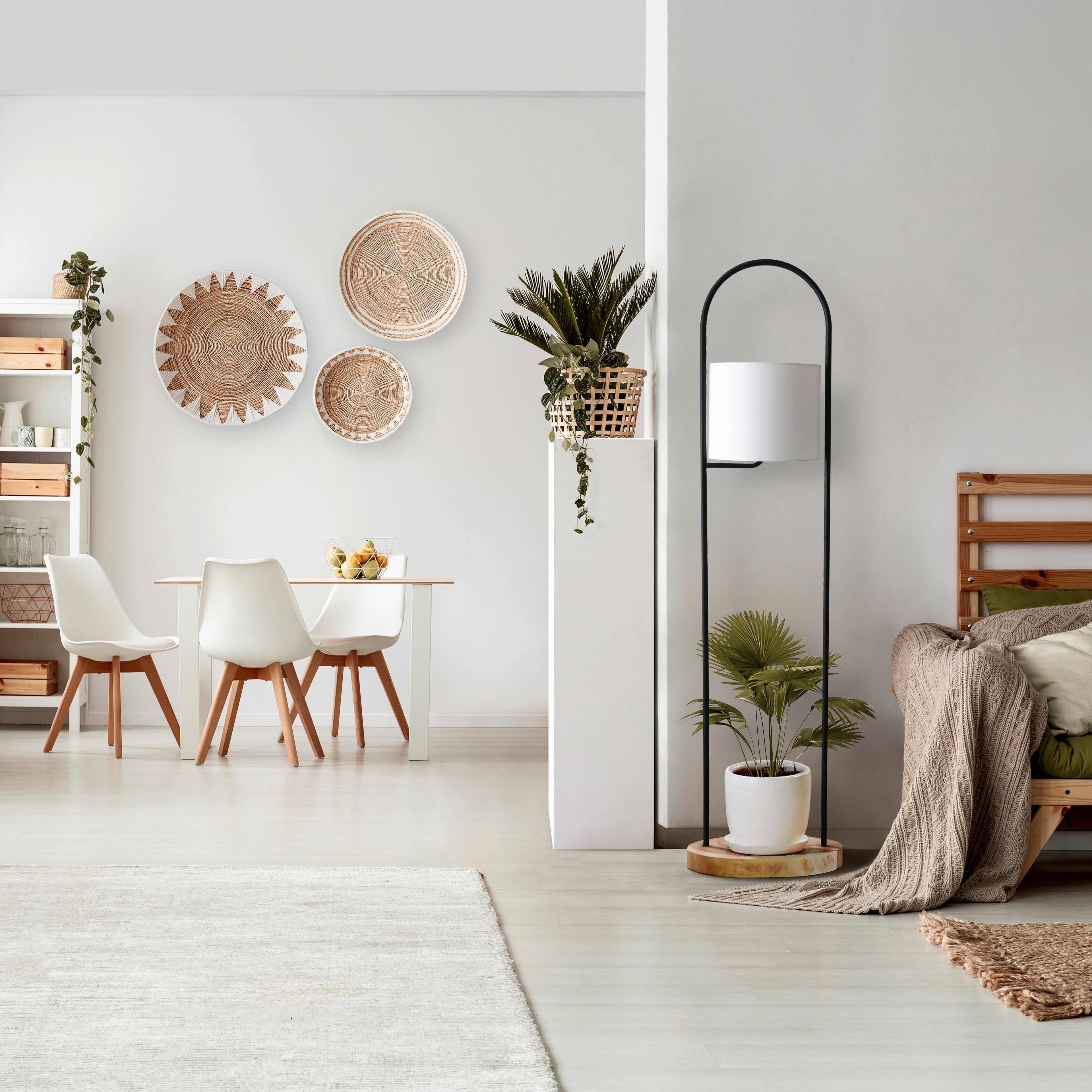 Sales Fever - Stehleuchte Akazienholz Natur/Weiß 153 cm