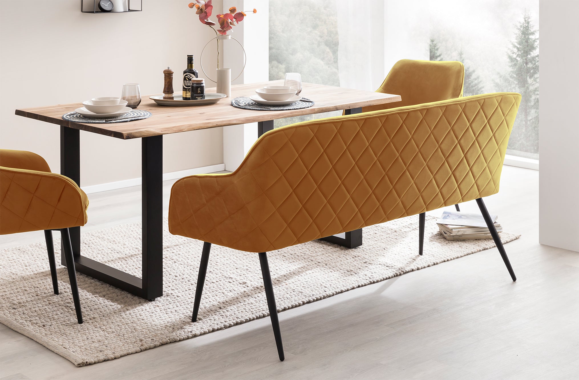 Sales Fever - Sitzbank 160 cm Samt Senfgelb