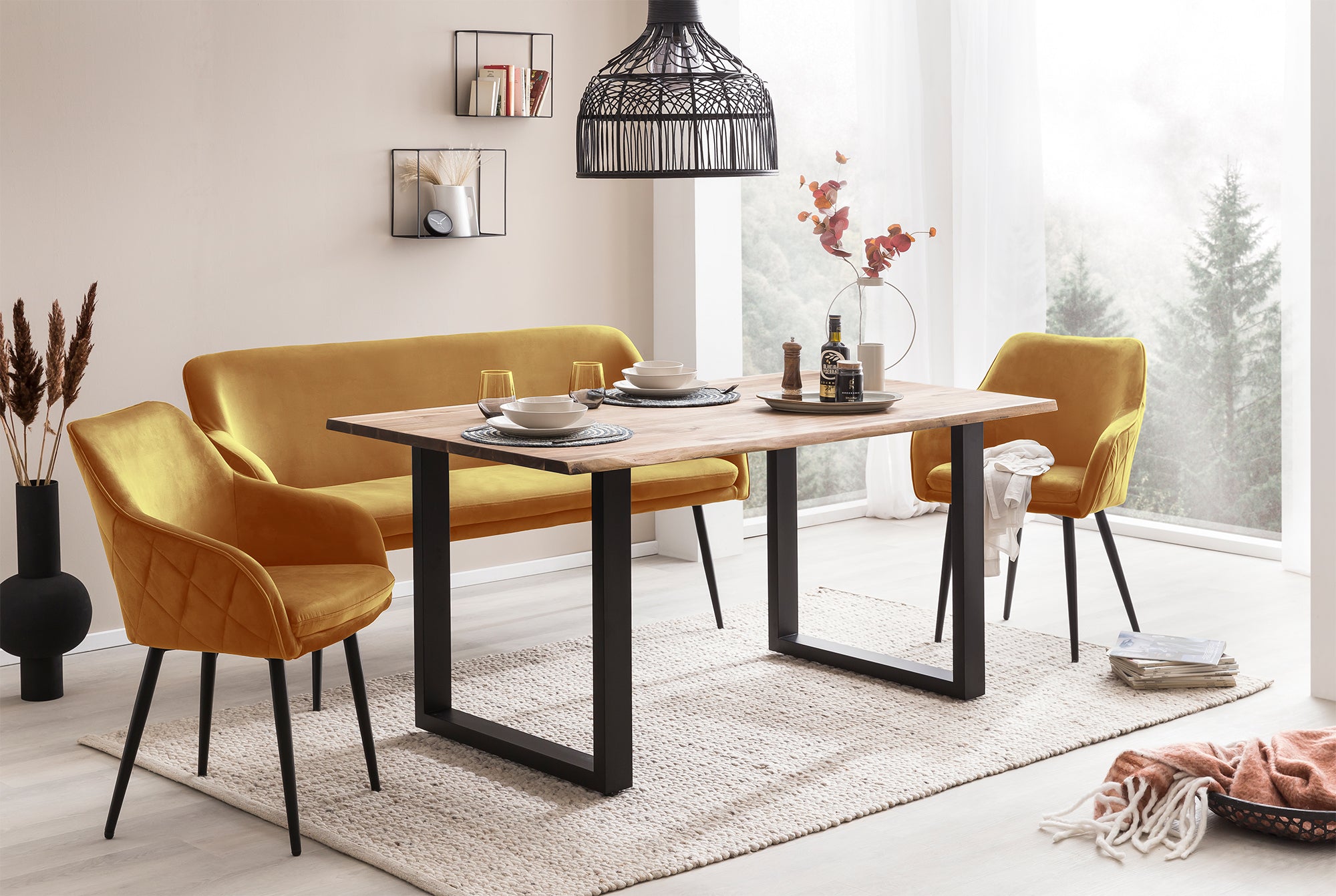 Sales Fever - Sitzbank 160 cm Samt Senfgelb