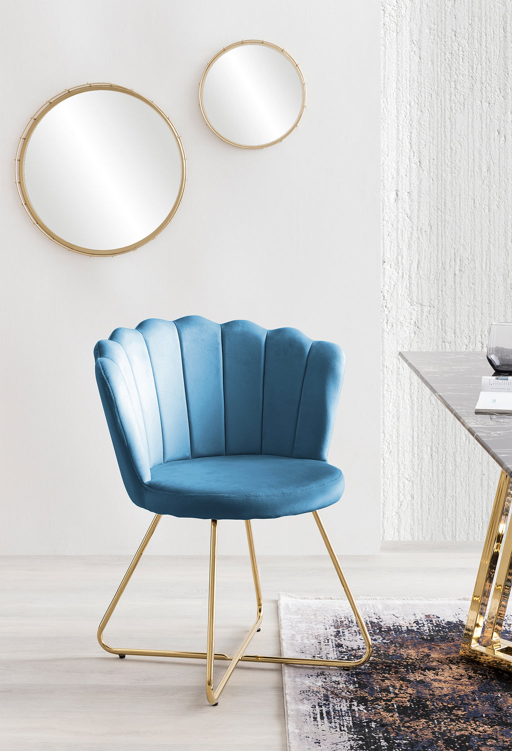 Sales Fever - Muschelstuhl aus Samt 2er Set Blau