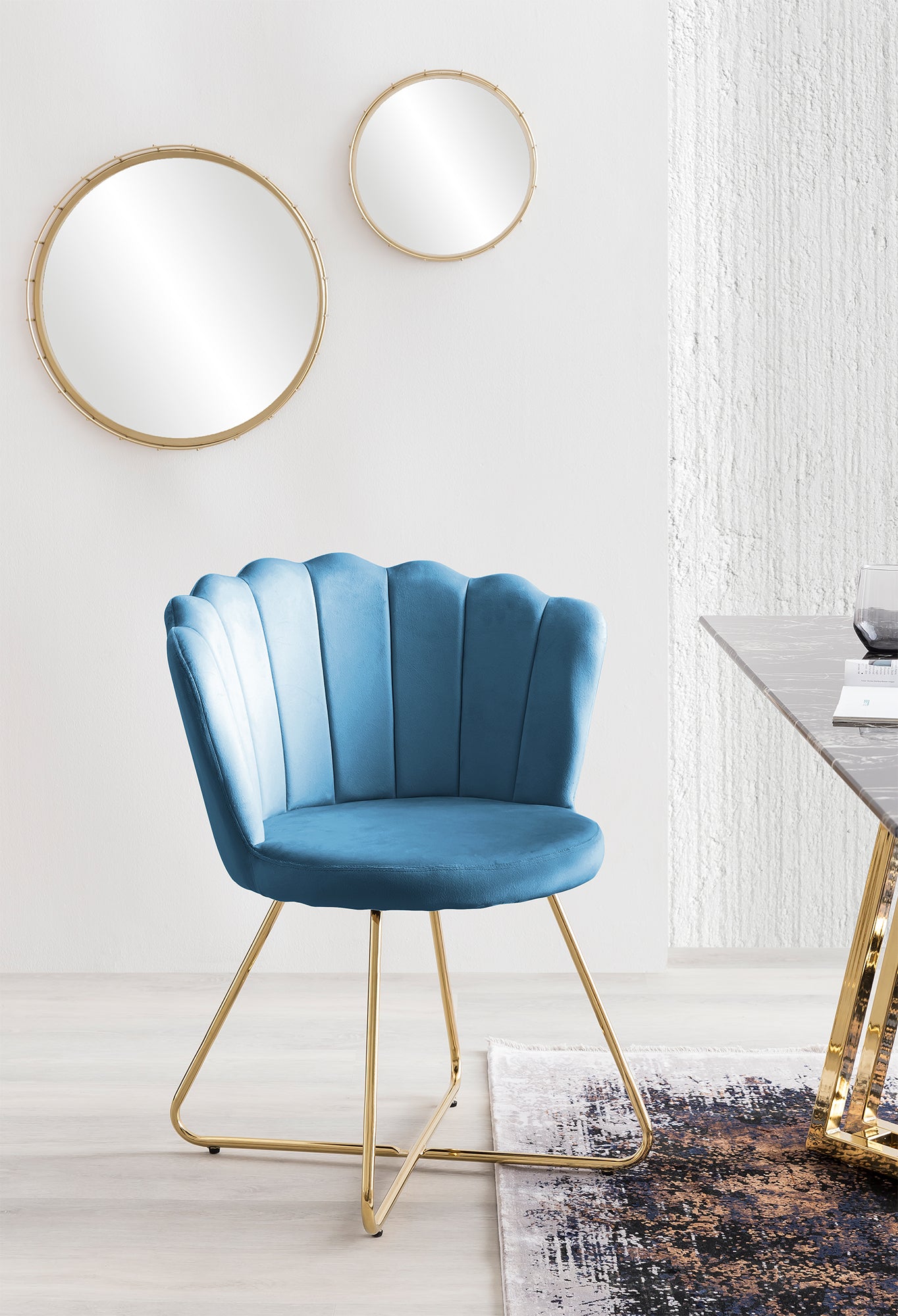 Sales Fever - Muschelstuhl aus Samt 2er Set Blau