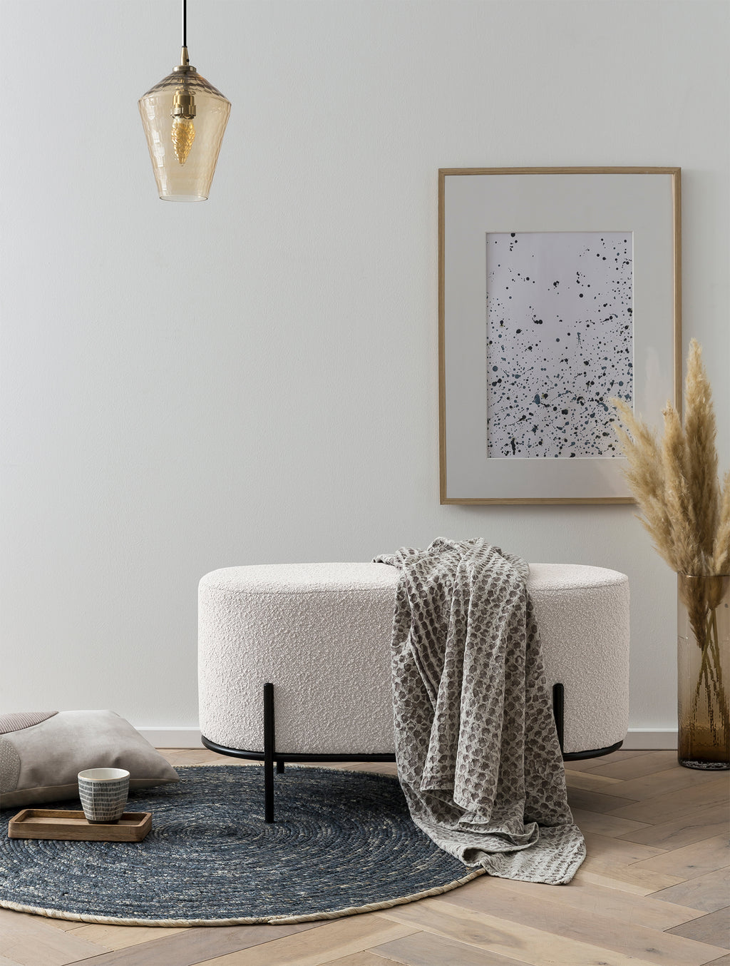 Sales Fever - Polsterhocker Bouclé Stoff Weiß