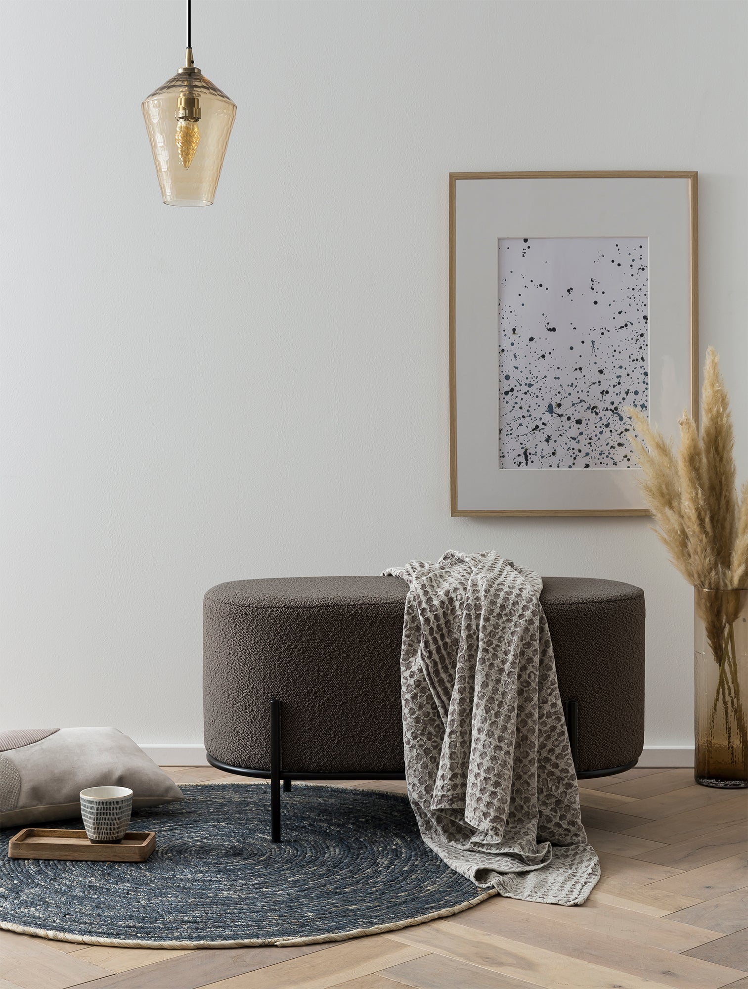 Sales Fever - Polsterhocker Bouclé Stoff Anthrazit